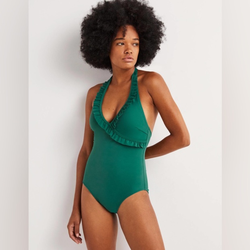 Boden Ruffle One Piece Halterneck Swimsuit Malachite Green size 6